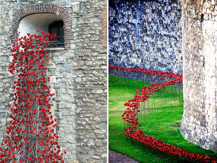14095593205430 ceramic poppies first world war installation london tower 11 888,246 Poppies Pour Like Blood From The Tower Of London To Remember The Fallen Soldiers Of WWI